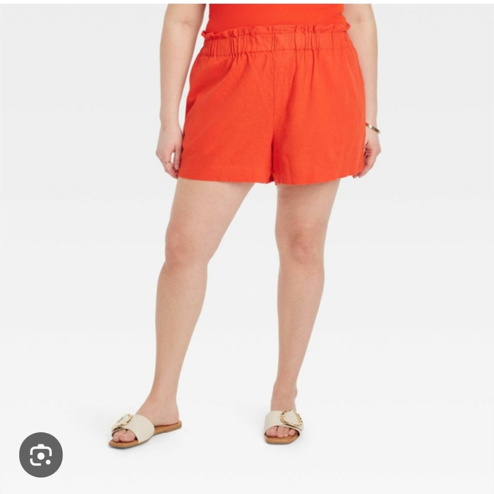A New Day Women's High-Rise Linen Pull-On Shorts, Size 2X - Pink
